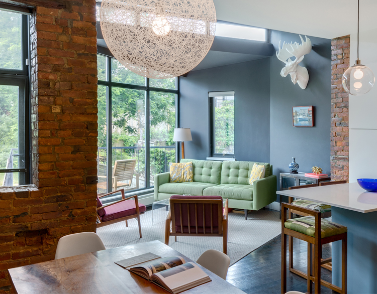 Living room, dining room and kitchen